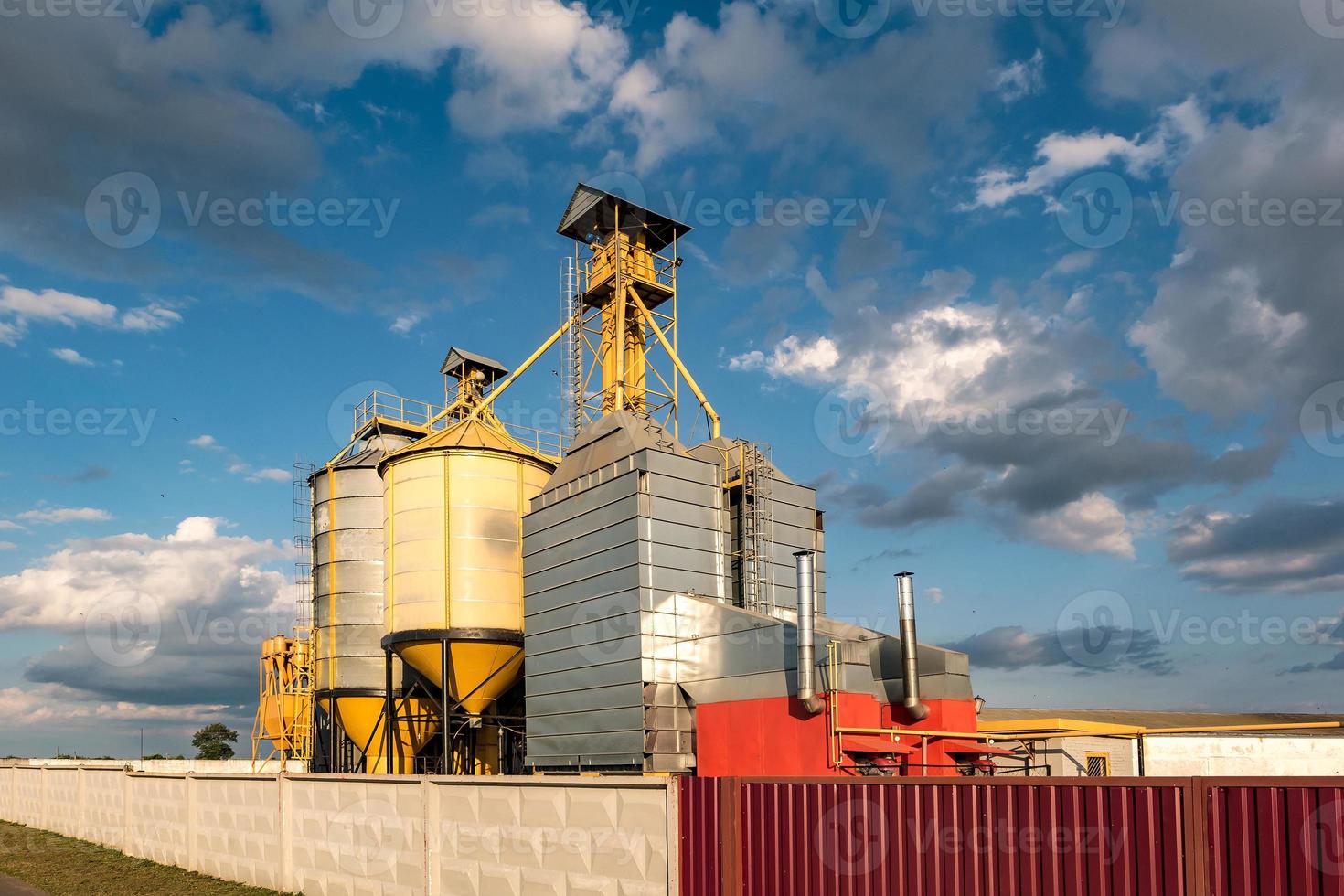 Granary elevator. agro-processing and manufacturing plant for processing and silver silos for drying cleaning and storage of agricultural products, flour, cereals and grain. photo