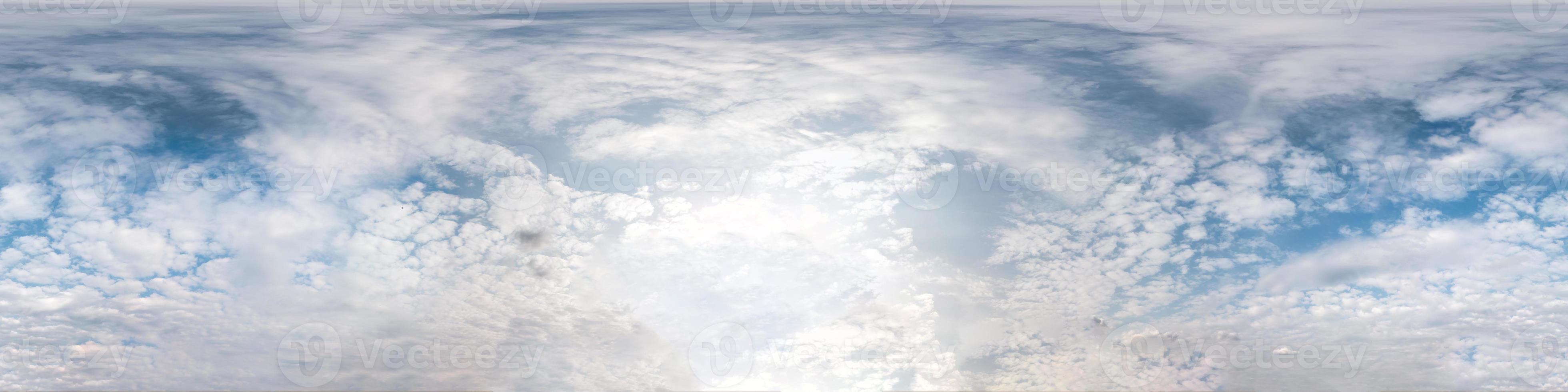 blue sky with beautiful cumulus clouds. Seamless hdri panorama 360 degrees angle view with zenith for use in 3d graphics or game development as sky dome or edit drone shot photo