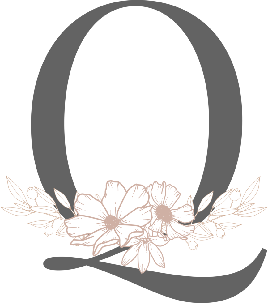 Alphabet with flower line art png