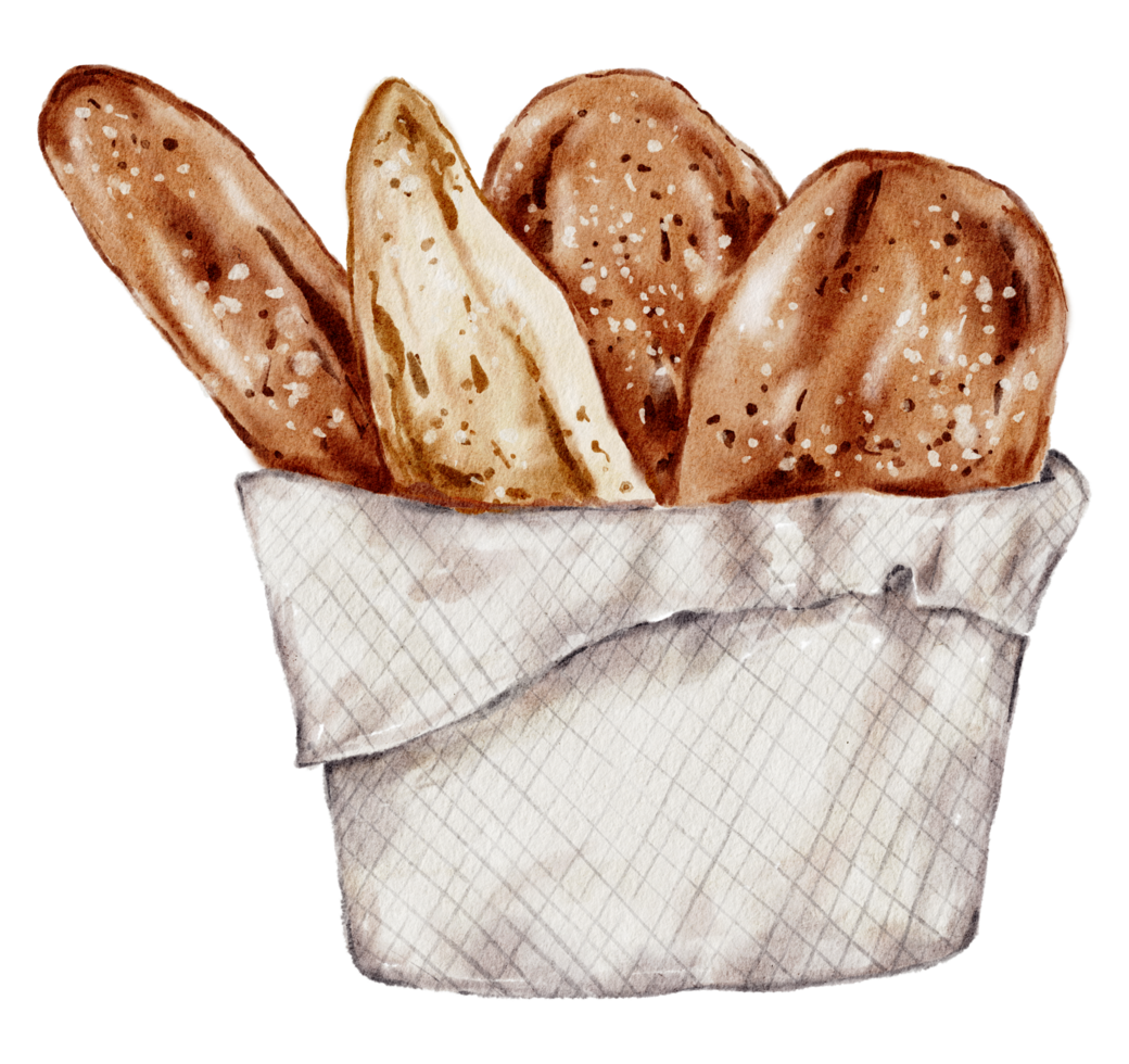 Watercolor bakery, bread, pie, bake, hand paint png