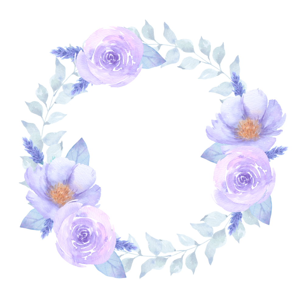 Violet flower wreath watercolor png