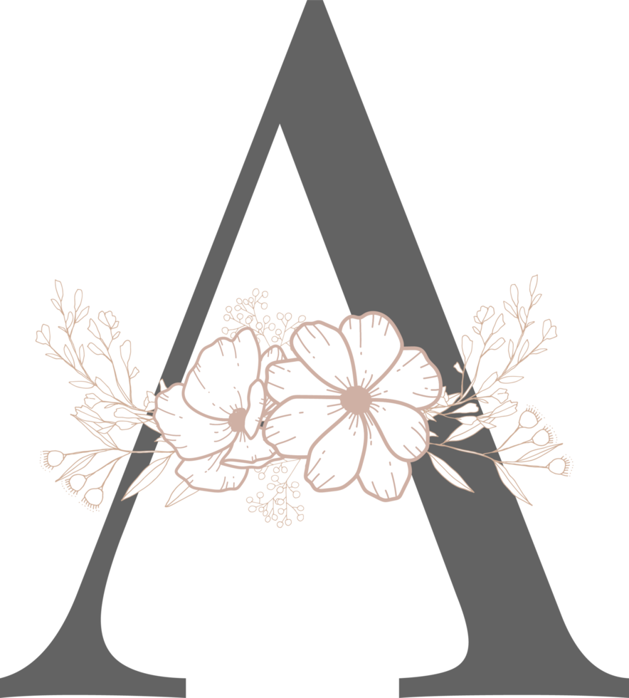 Alphabet with flower line art png