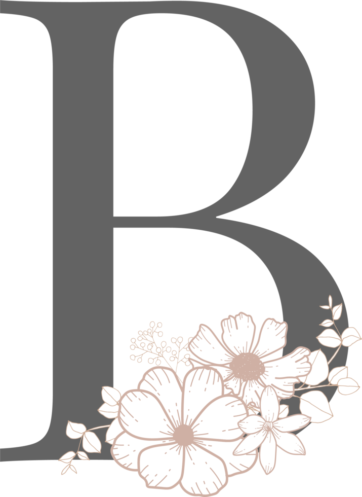 Alphabet with flower line art png