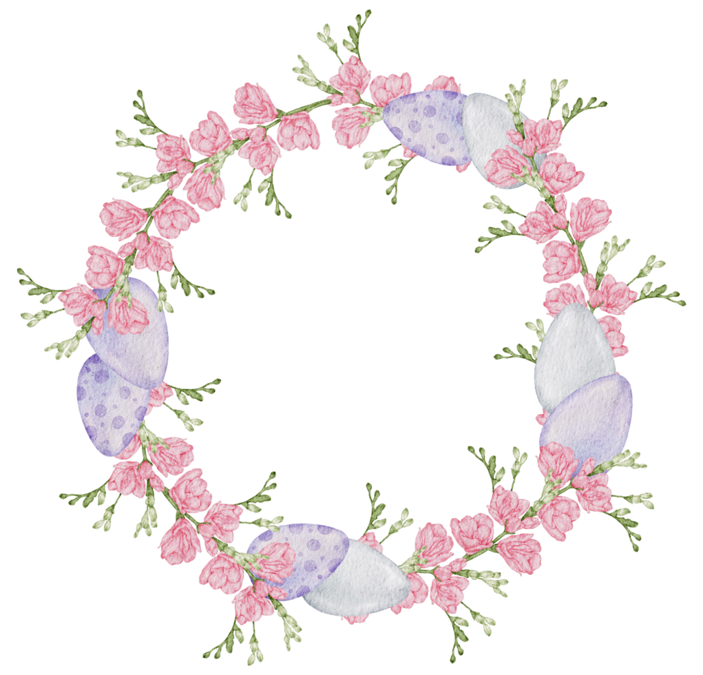 Easter wreath watercolor with Eggs and flower png