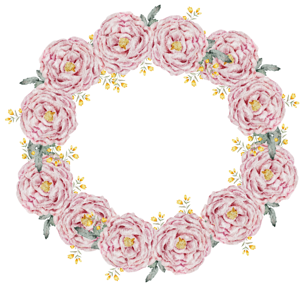 Flower wreath watercolor with gold frame png