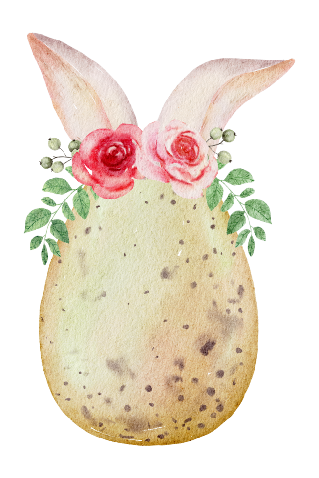 Easter eggs with ear rabbit watercolor png