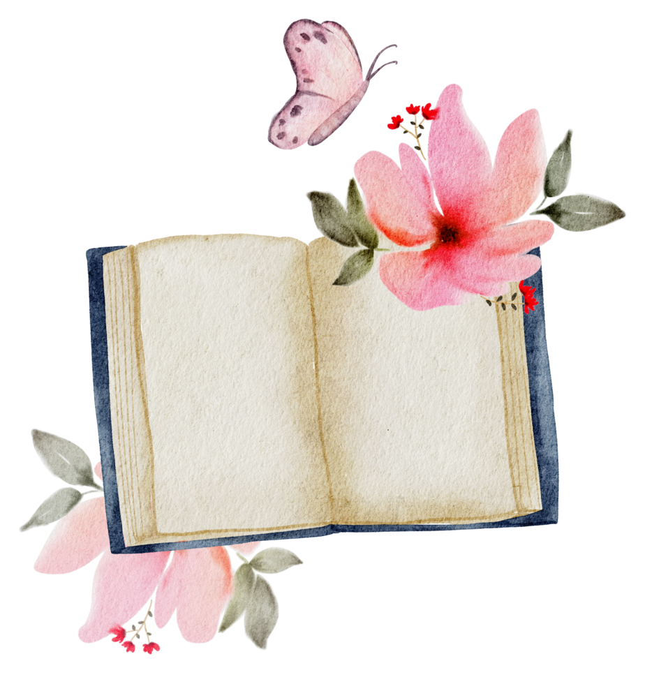 Book hand paint watercolor, Vintage element png