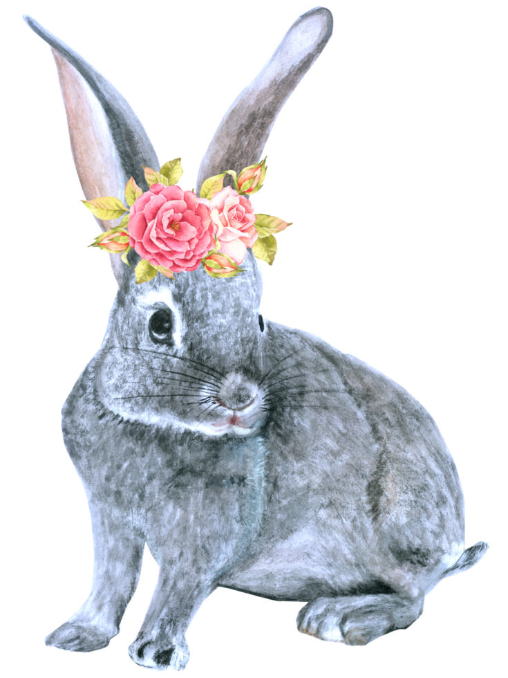 Rabbit Easter animal with flower watercolor png