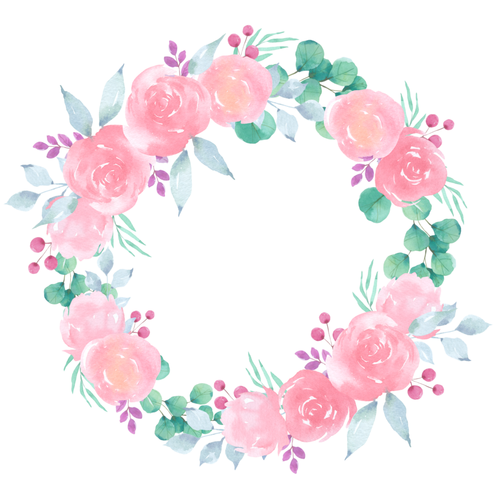 Pink flower wreath watercolor png