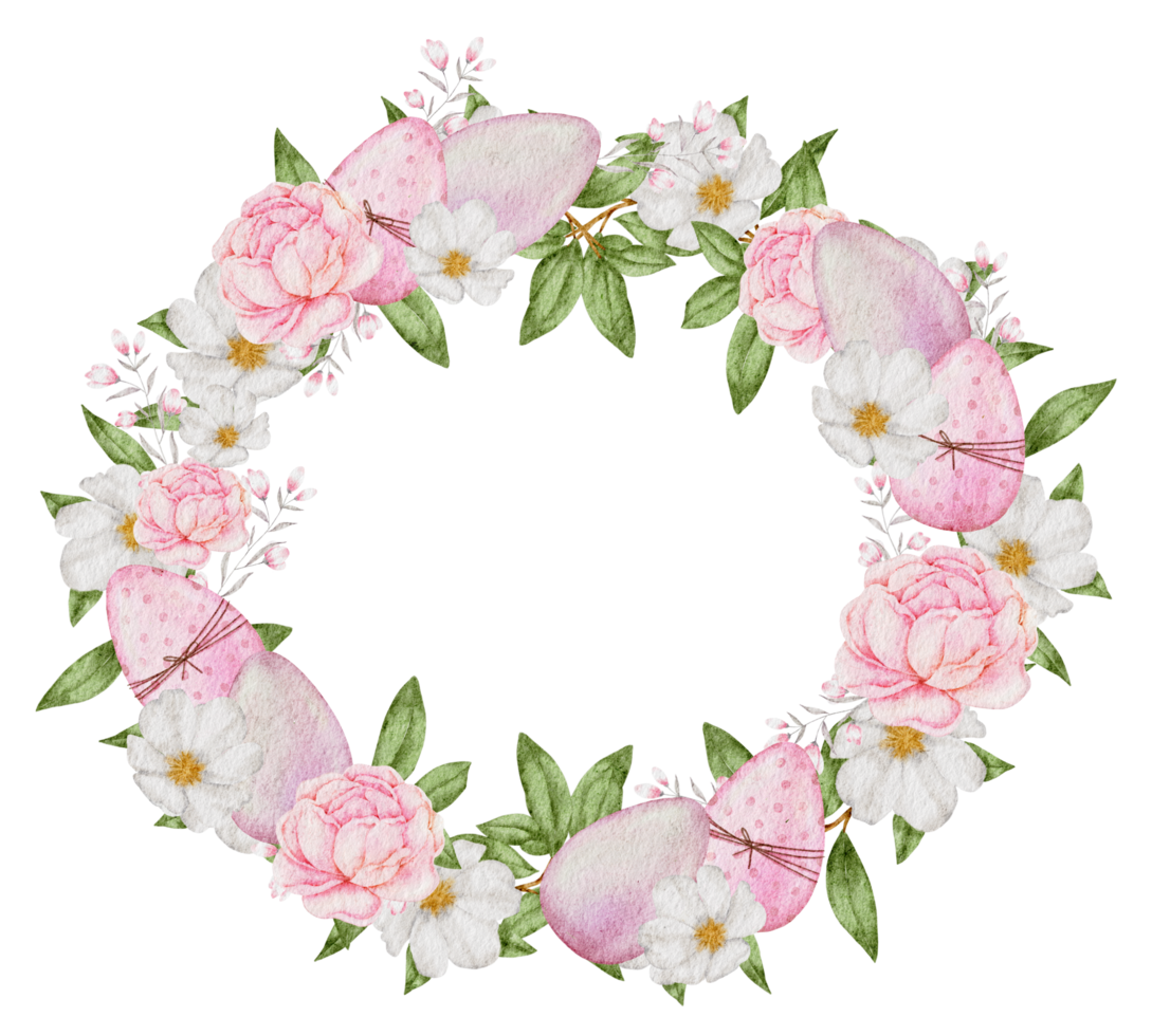 Easter wreath watercolor with Eggs and flower png