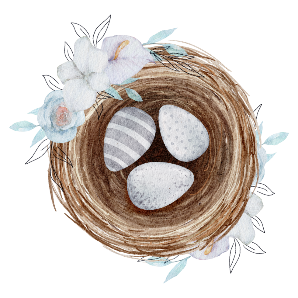 Easter eggs in the nest watercolor png