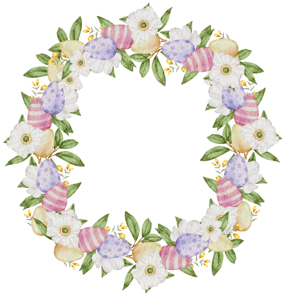 Easter wreath watercolor with Eggs and flower png