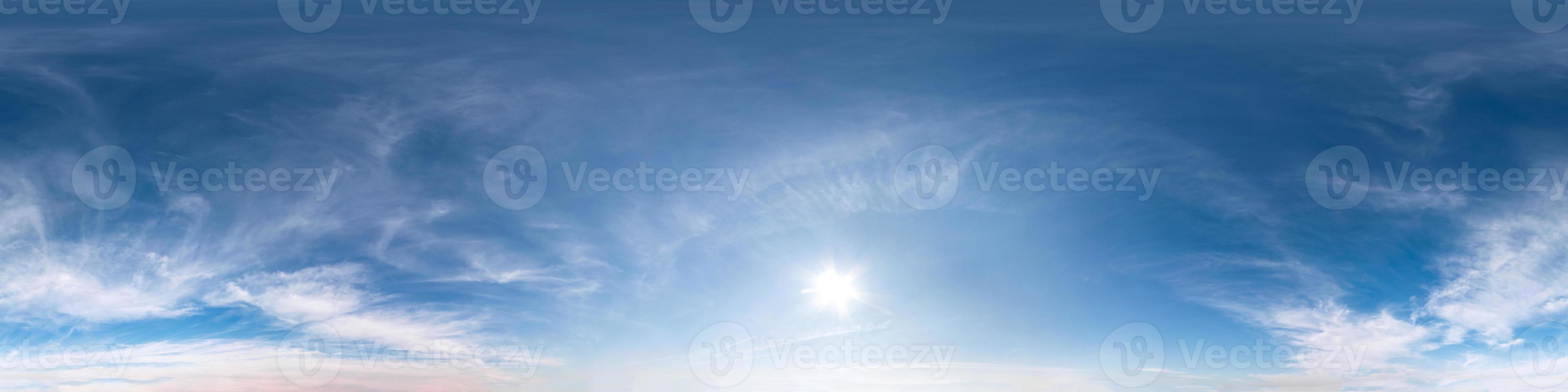 blue sky with beautiful cumulus clouds. Seamless hdri panorama 360 degrees angle view with zenith for use in 3d graphics or game development as sky dome or edit drone shot photo