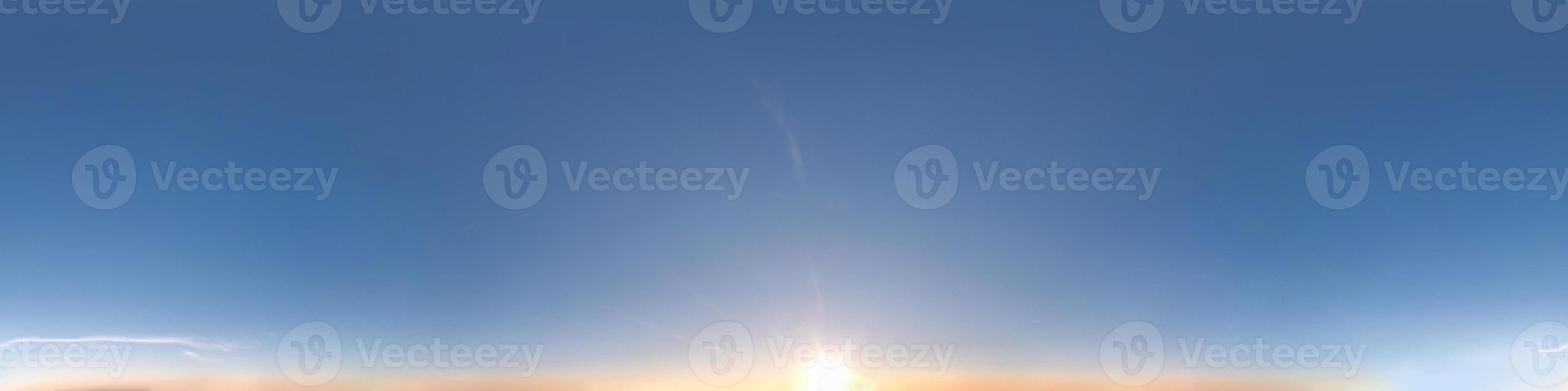 clear blue sky with everning scorching sun. Seamless hdri panorama 360 degrees angle view with zenith for use in 3d graphics or game development as sky dome or edit drone shot photo