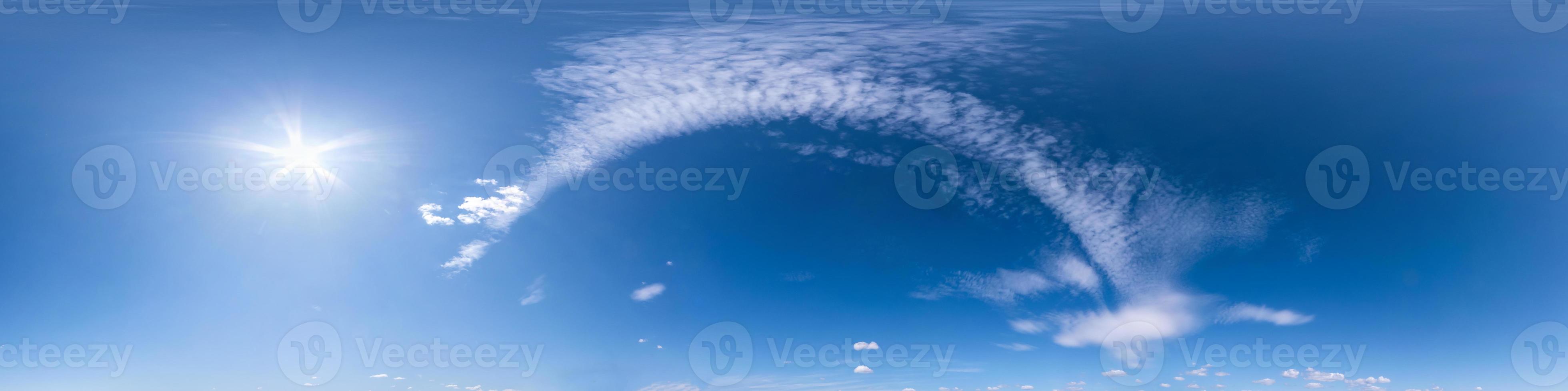 clear blue sky with beautiful fluffy cumulus cloud. Seamless hdri panorama 360 degrees angle view without ground for use in 3d graphics or game development as sky dome or edit drone shot photo
