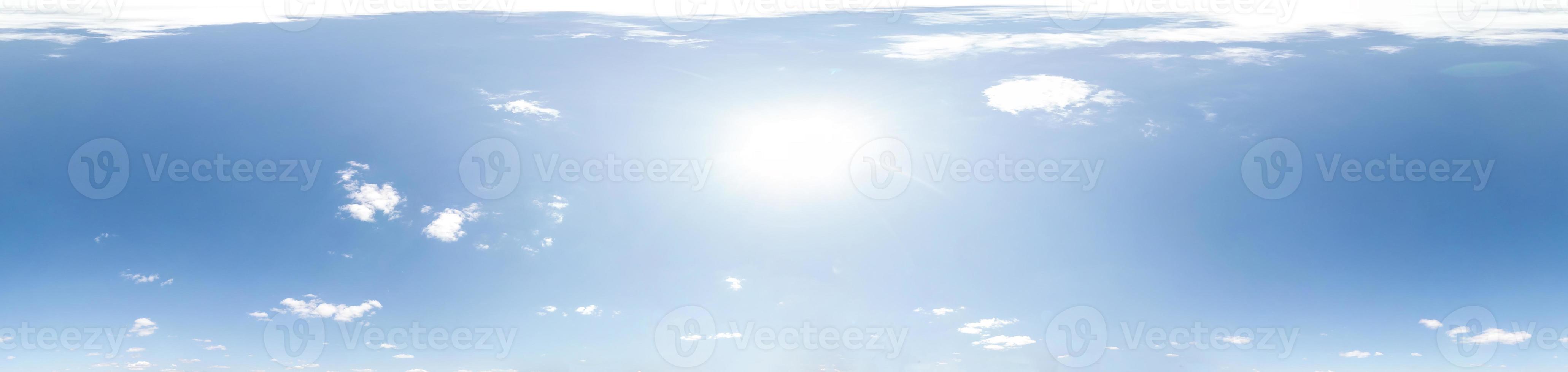 Seamless cloudy blue sky hdri panorama 360 degrees angle view with zenith and beautiful clouds for use in 3d graphics as sky dome or edit drone shot photo