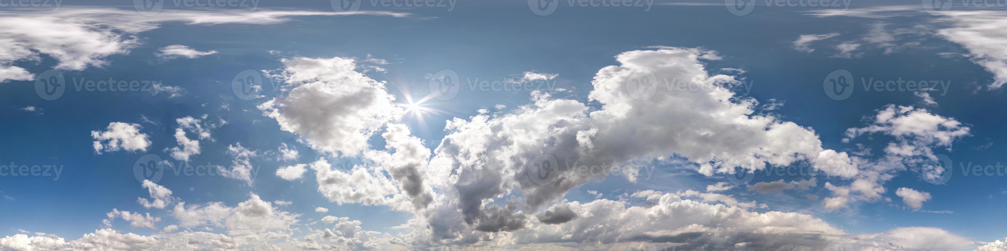 blue sky with beautiful dark clouds before storm. Seamless hdri panorama 360 degrees angle view with zenith for use in 3d graphics or game development as sky dome or edit drone shot photo