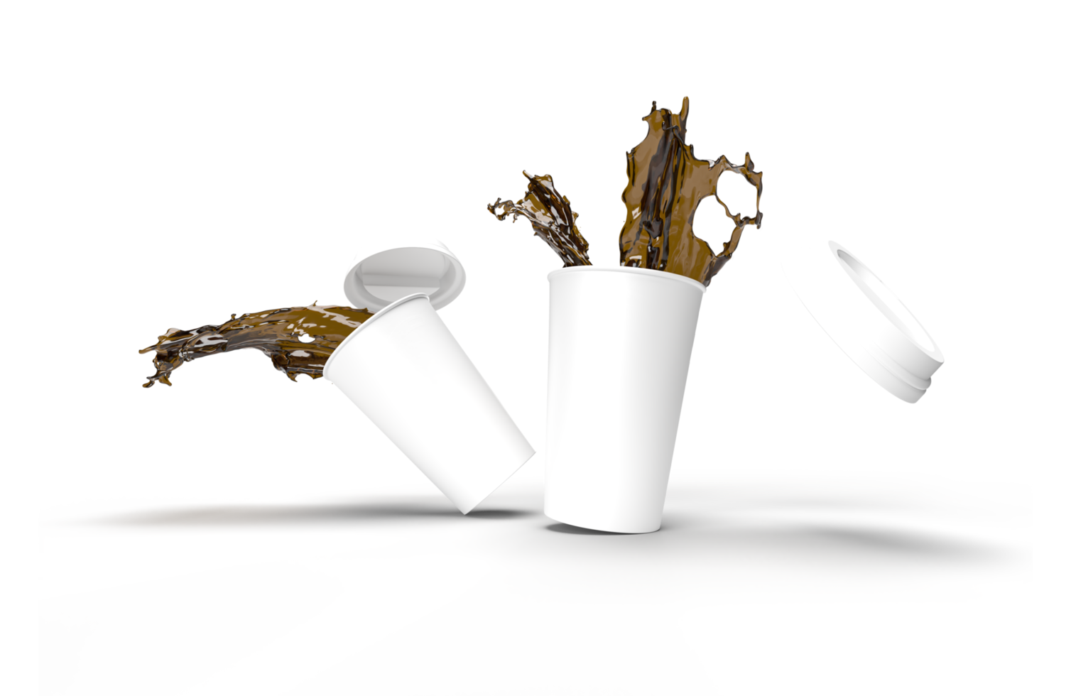 3d rendering image of 2 spilled coffee mugs png