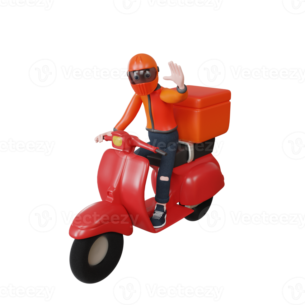 3d rendering delivery man character with scooter illustration object png