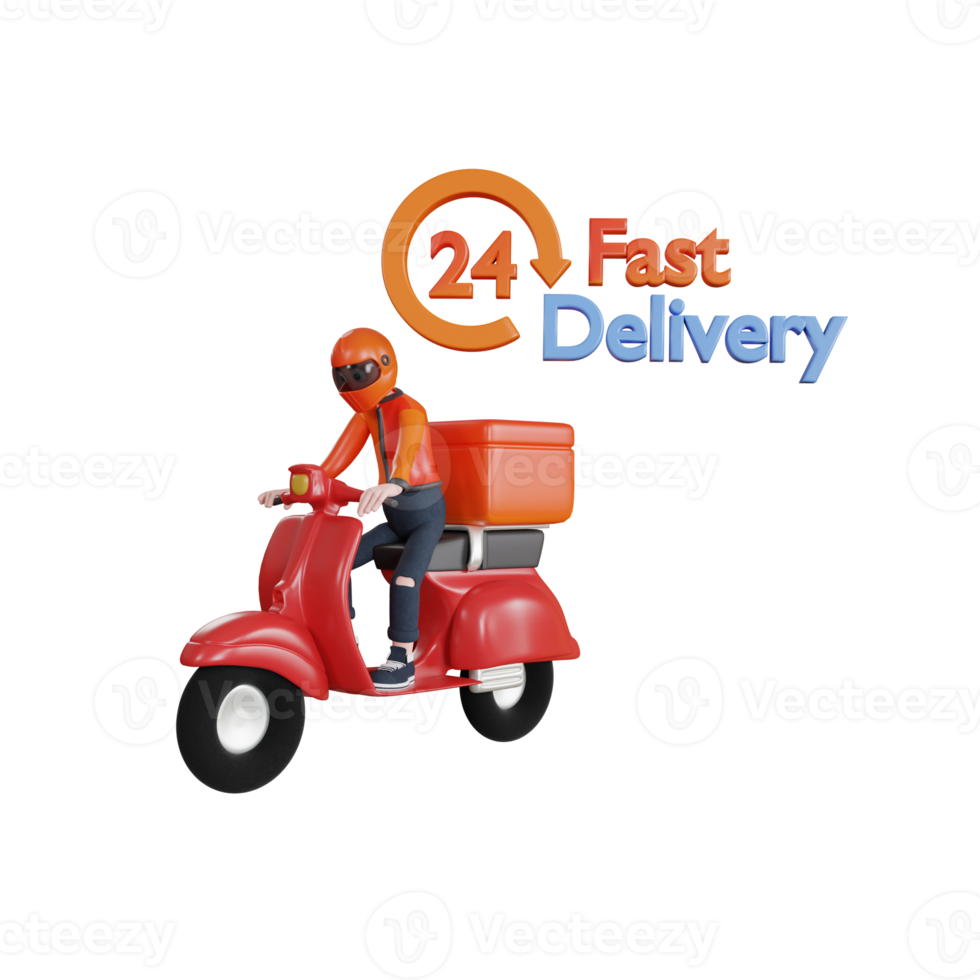 3d rendering delivery man character with scooter illustration object png