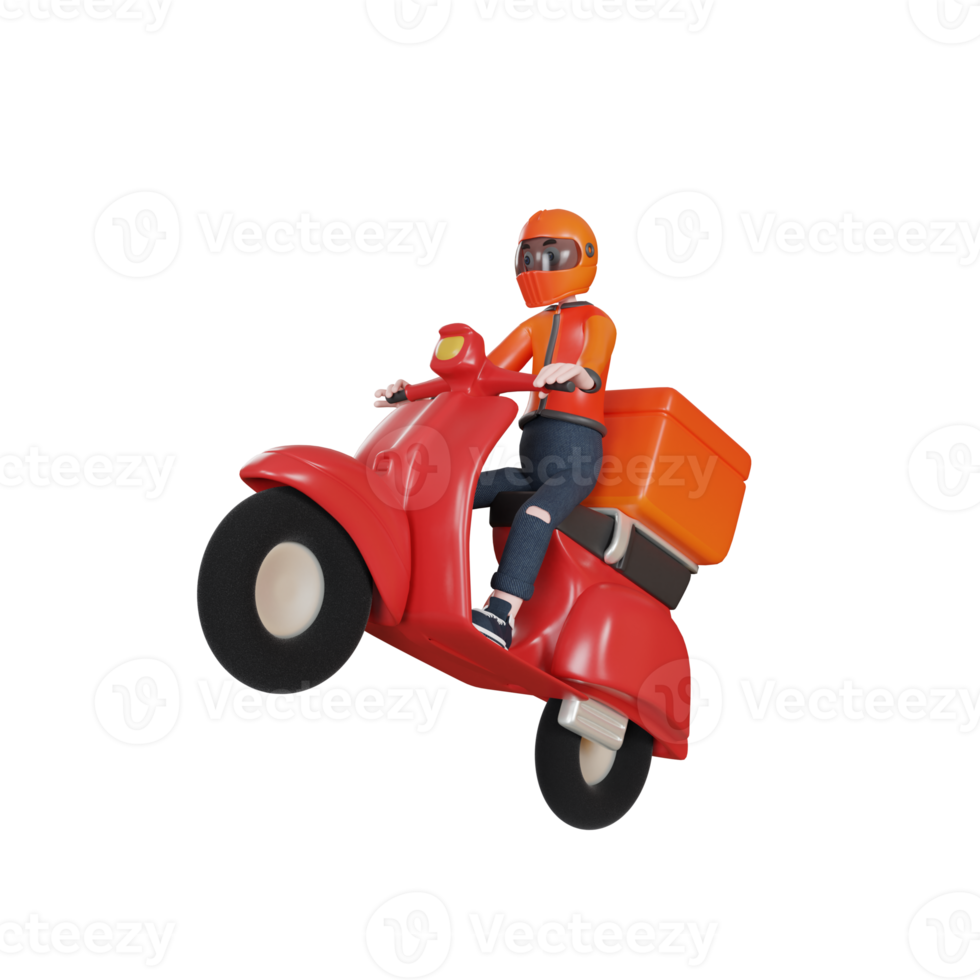 3d rendering delivery man character with scooter illustration object png