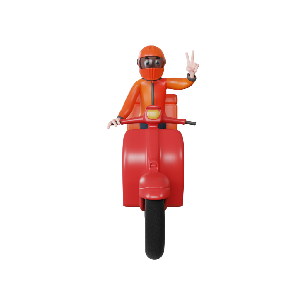 Personaje de repartidor de renderizado 3d con objeto de ilustración de scooter png