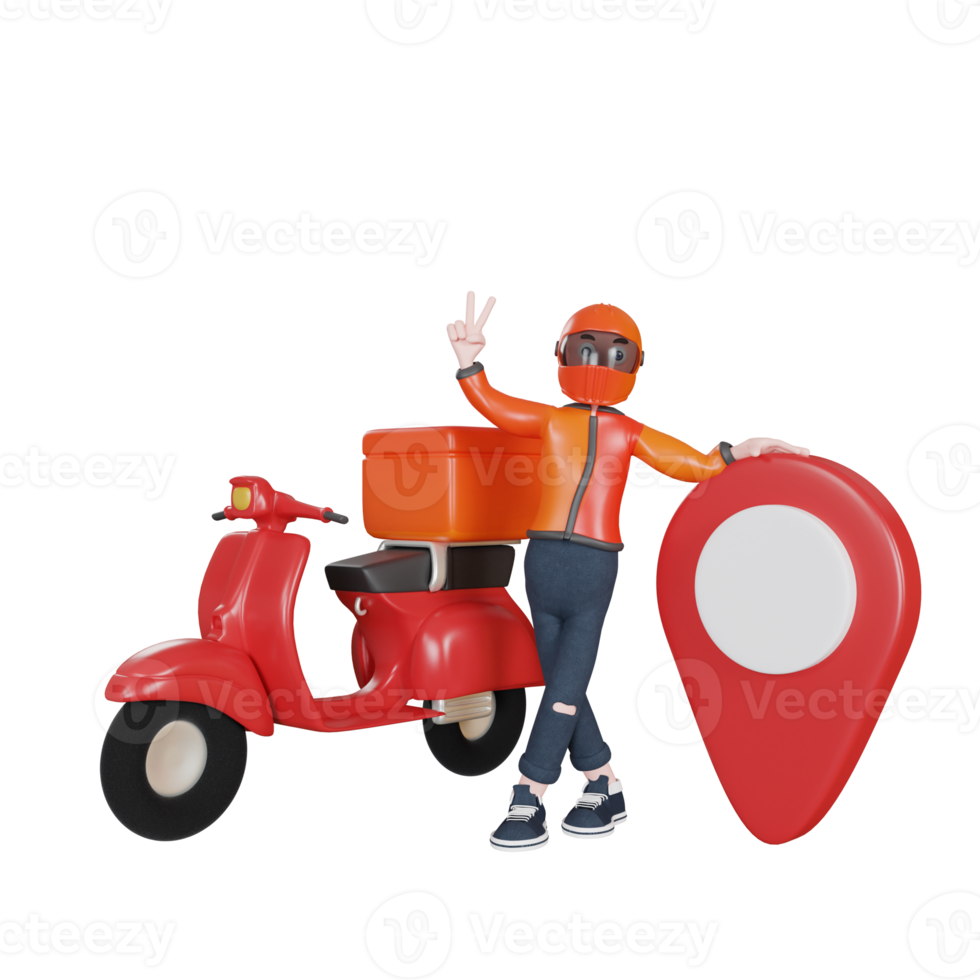 3d rendering delivery man character with scooter illustration object png