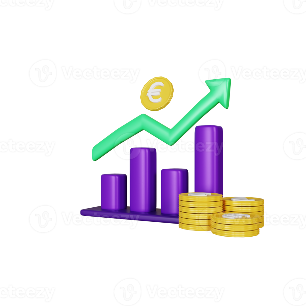 3d rendering euro coins graph grow up png