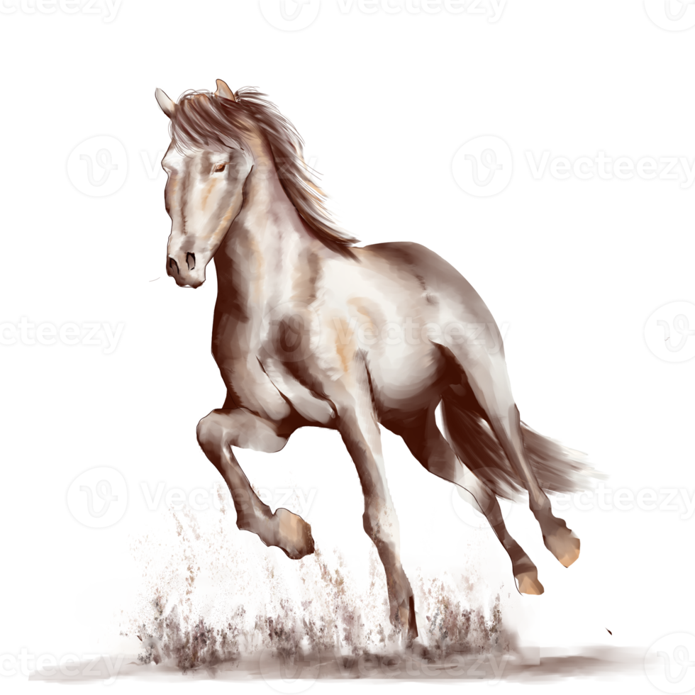 Running horse black and white watercolor style on white background png