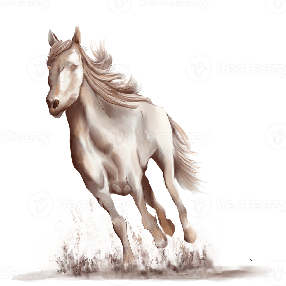 Running horse black and white watercolor style on white background png