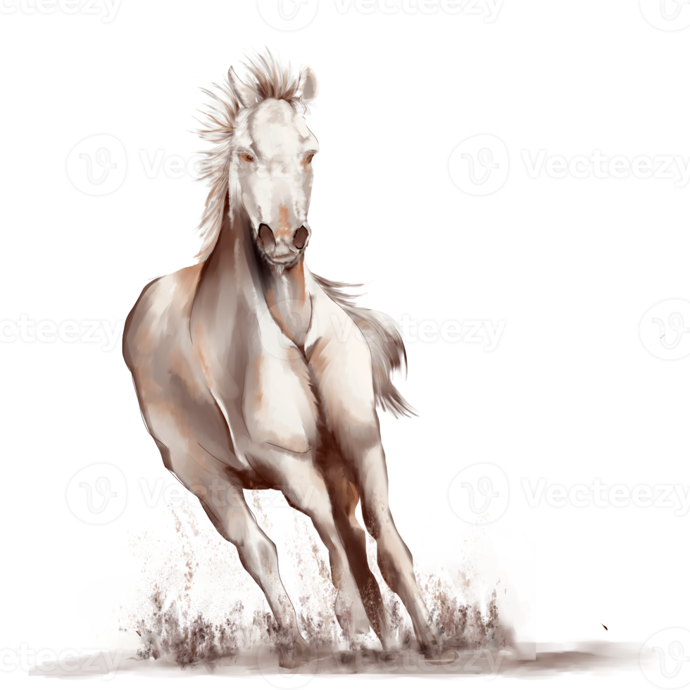 Running horse black and white watercolor style on white background png