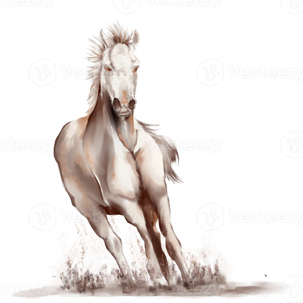 cheval de course style aquarelle noir et blanc sur fond blanc png