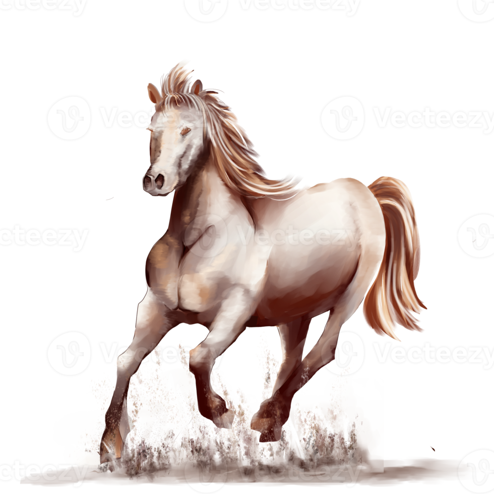 Running horse black and white watercolor style on white background png