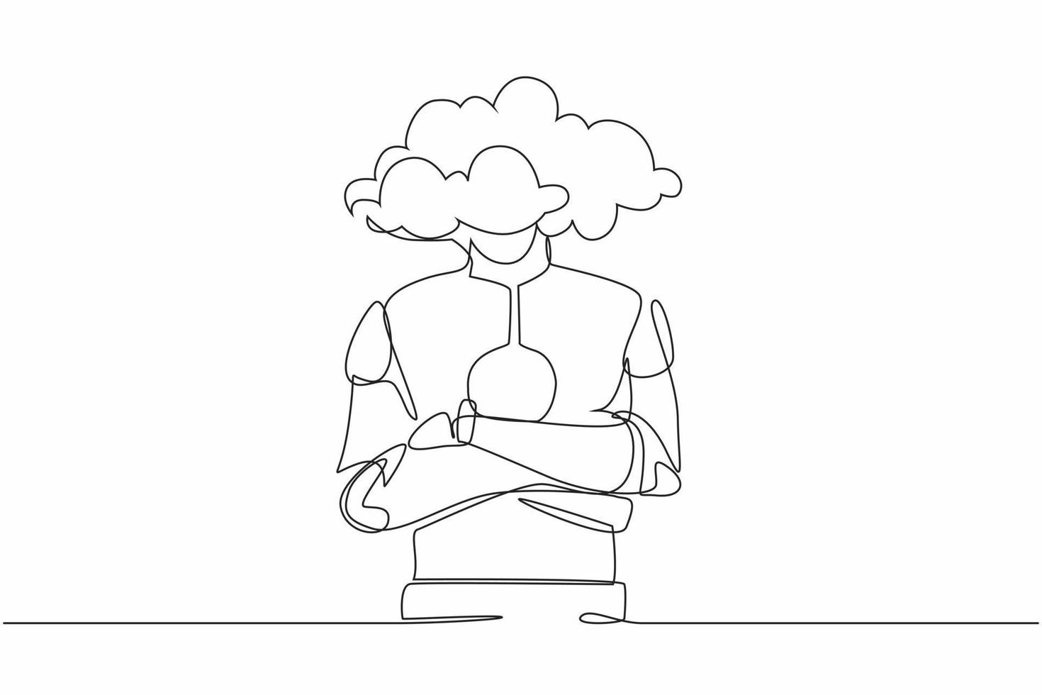 Continuous one line drawing cloud head robot. Robotic with empty head and cloud instead. Humanoid robot cybernetic organism. Future robotic development. Single line design vector graphic illustration