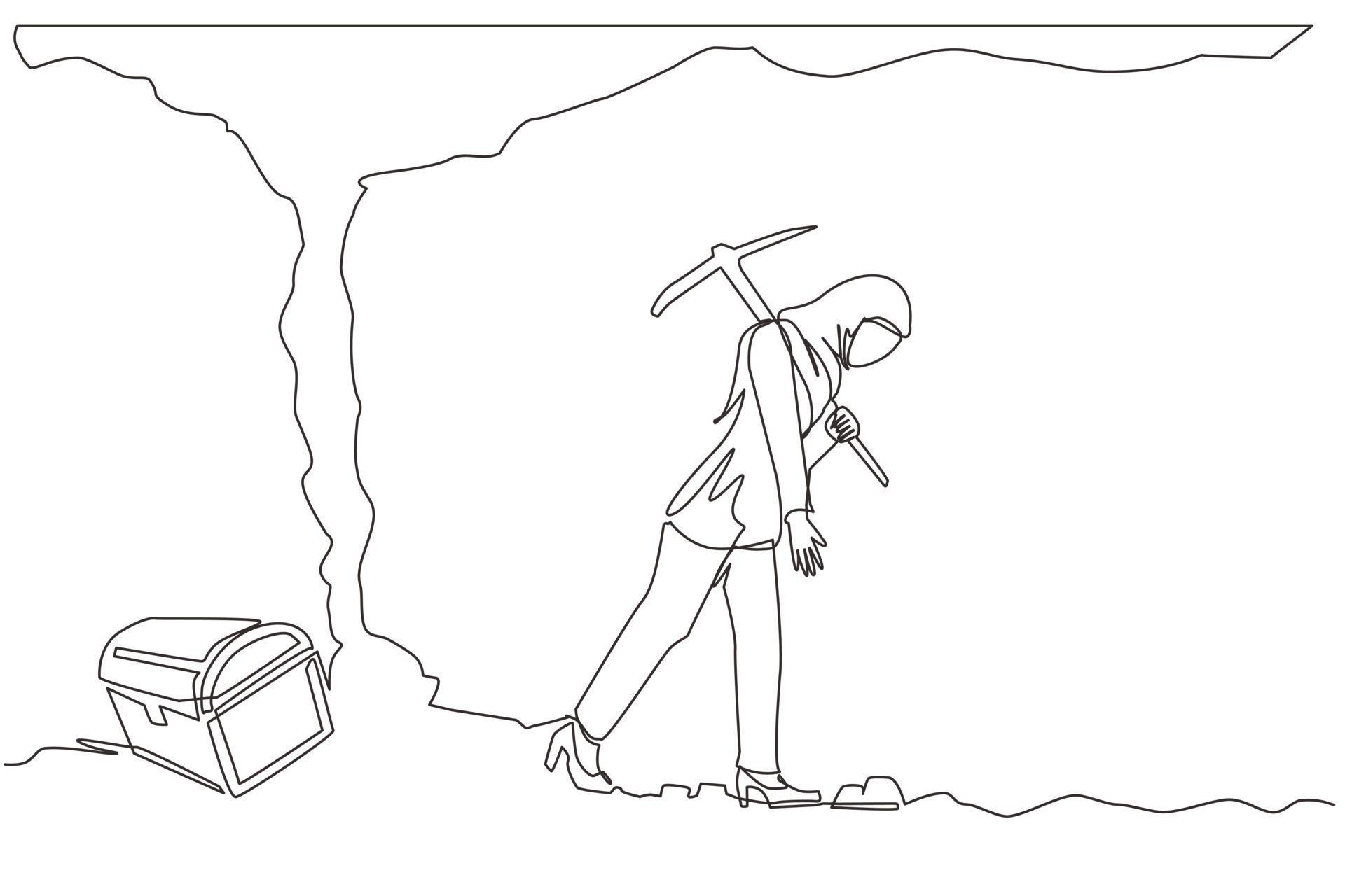 Continuous one line drawing Arabic businesswoman give up before reach money and treasures