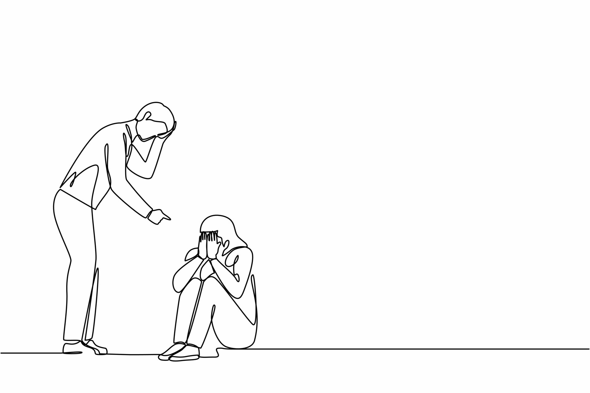 Single continuous line drawing scared female afraid of husband, domestic  violence. Man beating wife, quarreling couple. Emotional personages  arguing. One line draw graphic design vector illustration 10337850 Vector  Art at Vecteezy