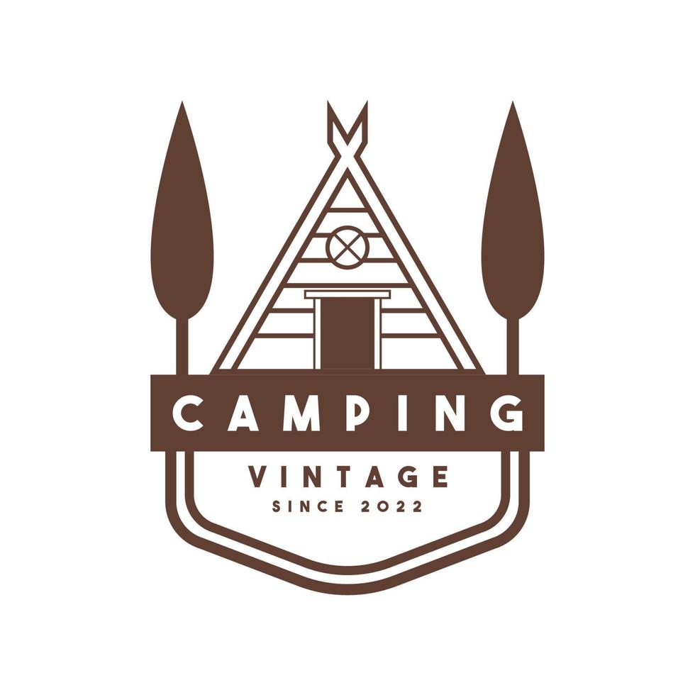 Camping and outdoor adventure retro logo vector