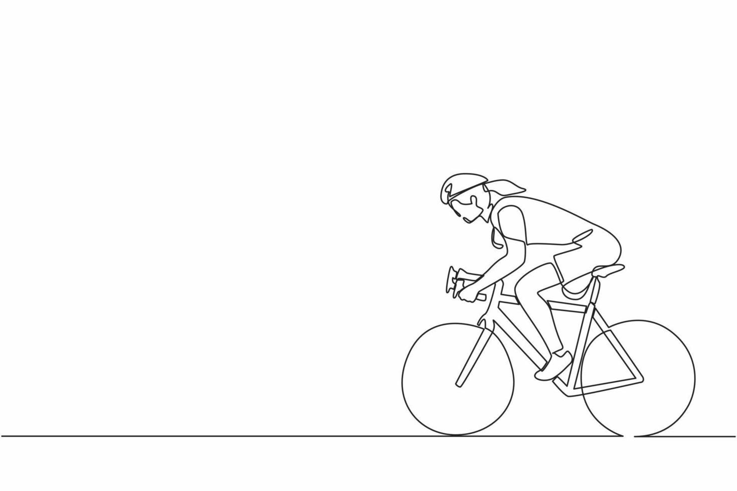 Continuous one line drawing female athlete cyclist with physical disabilities in action at championship. Concept for sport, summer disability games, recovery. Single line draw design vector graphic
