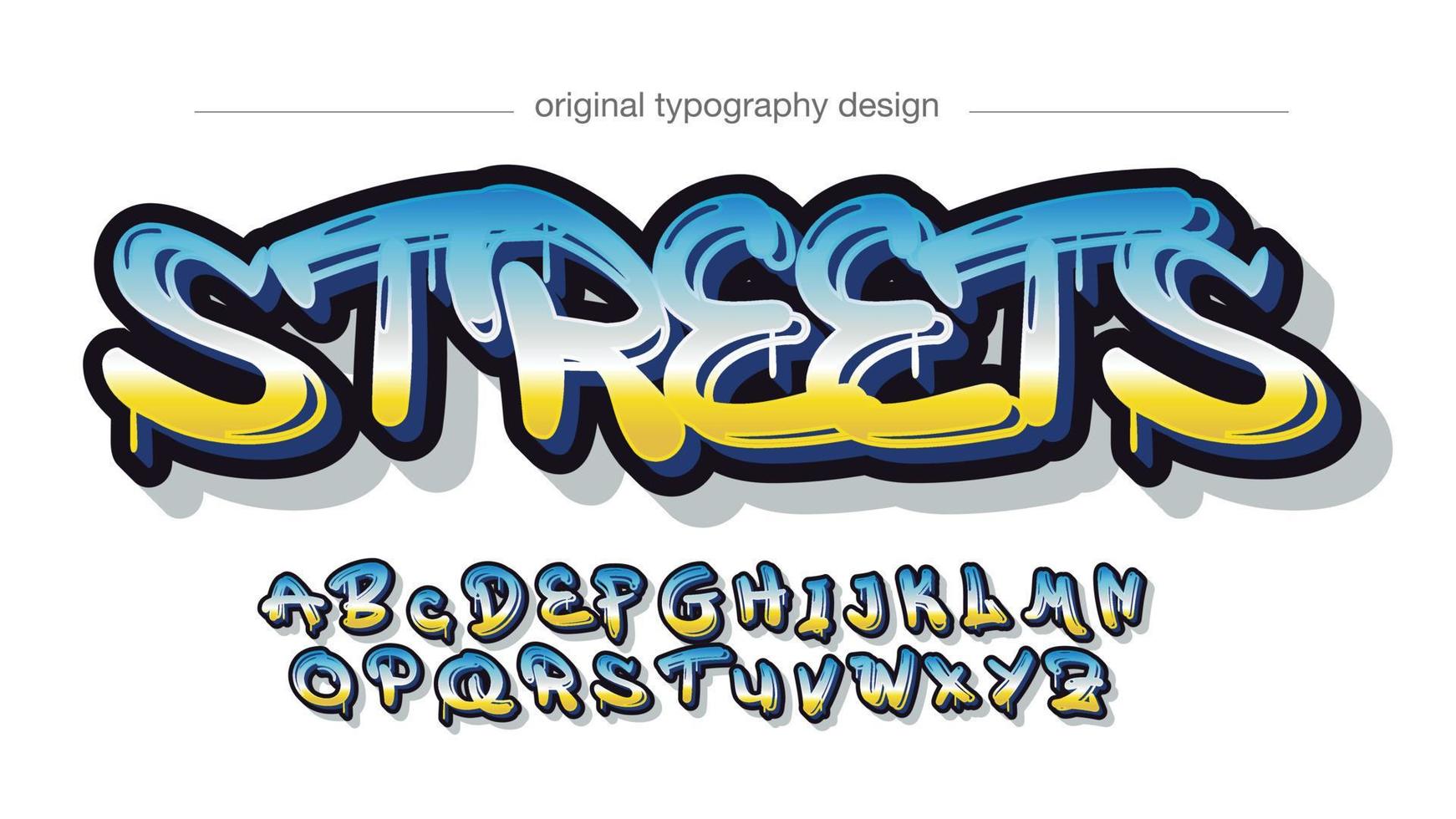 Yellow white and blue dripping graffiti typography vector