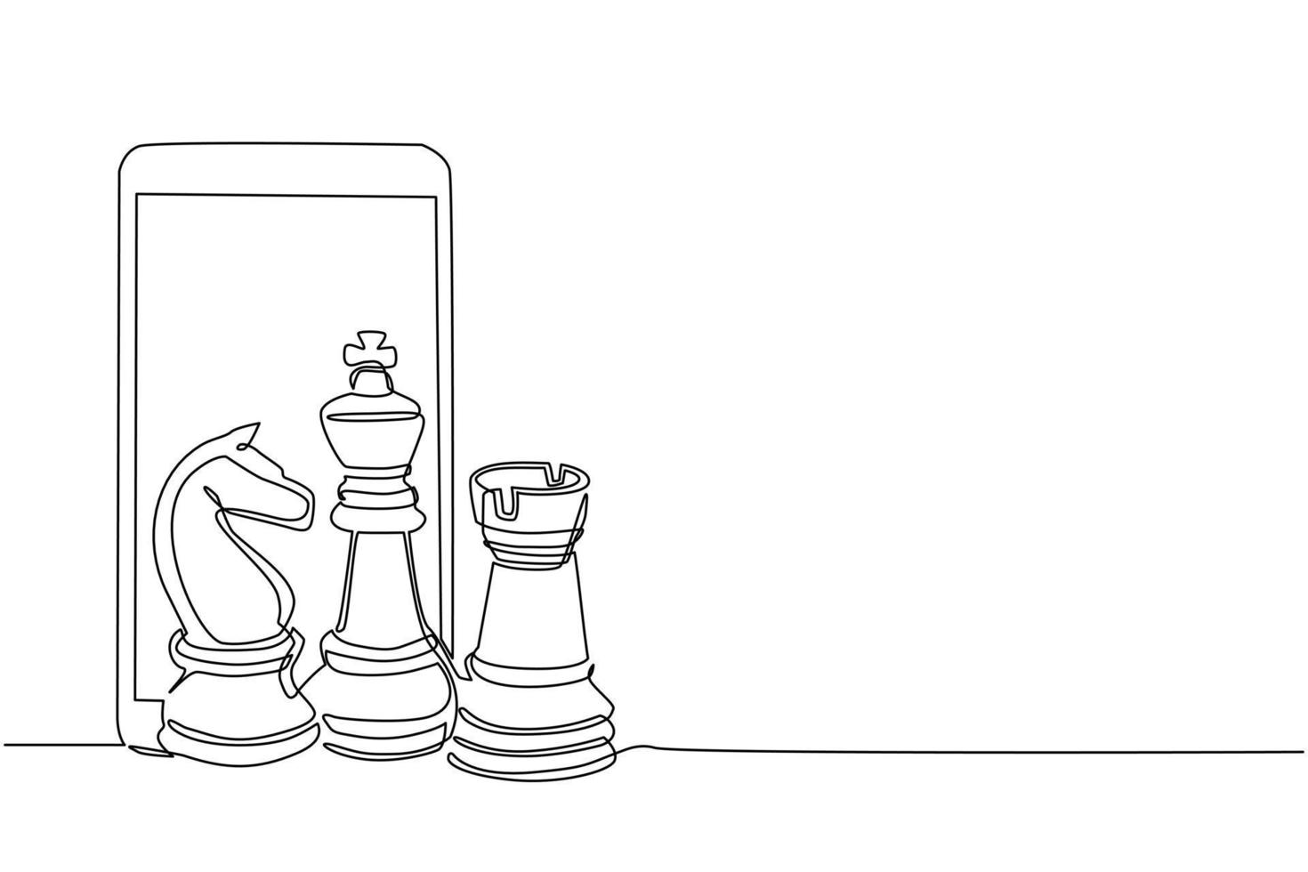 Single continuous line drawing chess pieces silhouette icon set