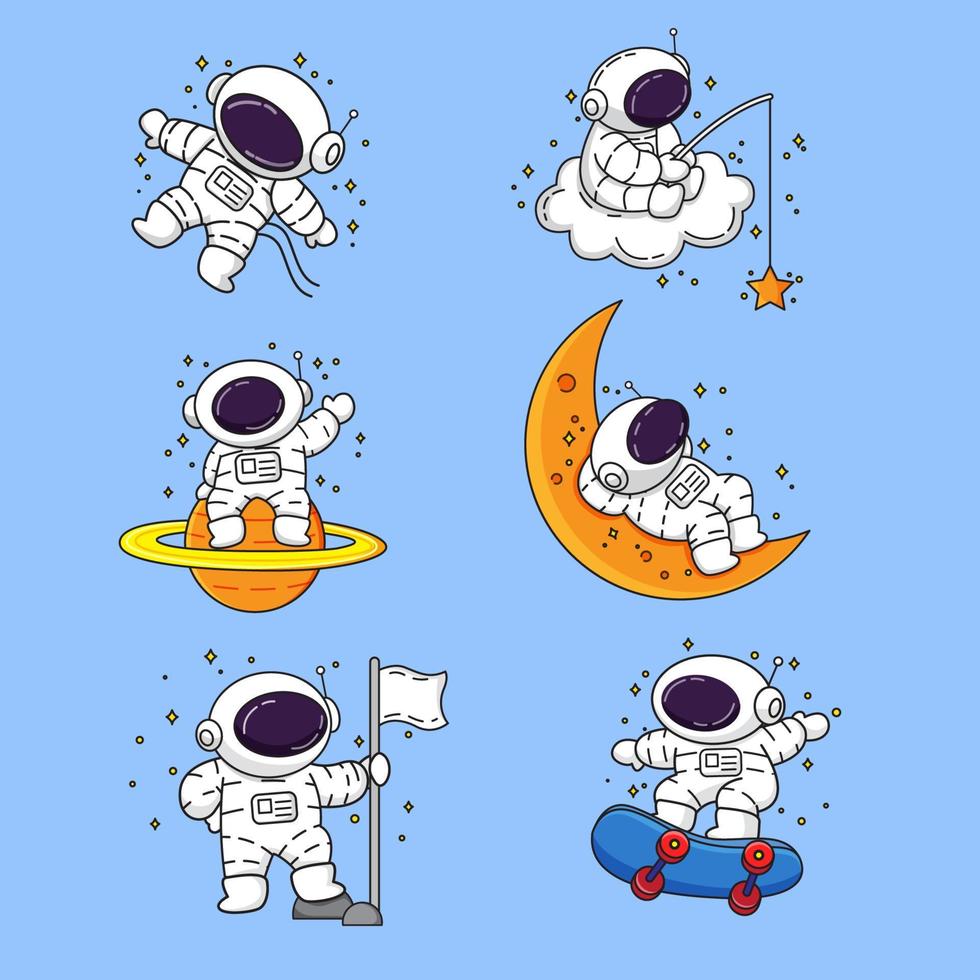Cute Playful Astronaut Hand Drawn Aesthetic Tatto vector