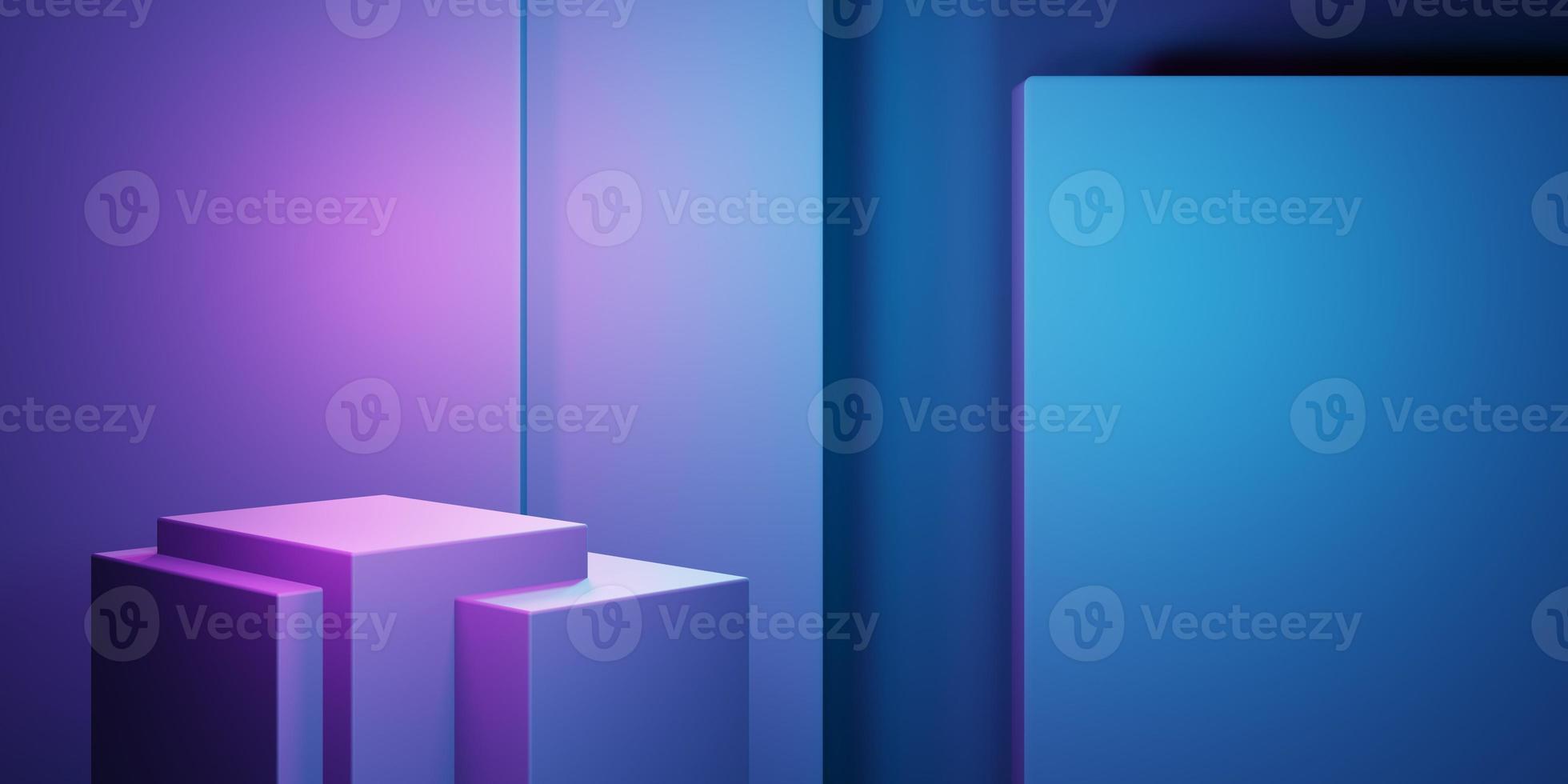 3d rendering of purple and blue abstract geometric background. Scene for advertising, technology, showcase, banner, cosmetic, fashion, business, metaverse. Sci-Fi Illustration. Product display photo