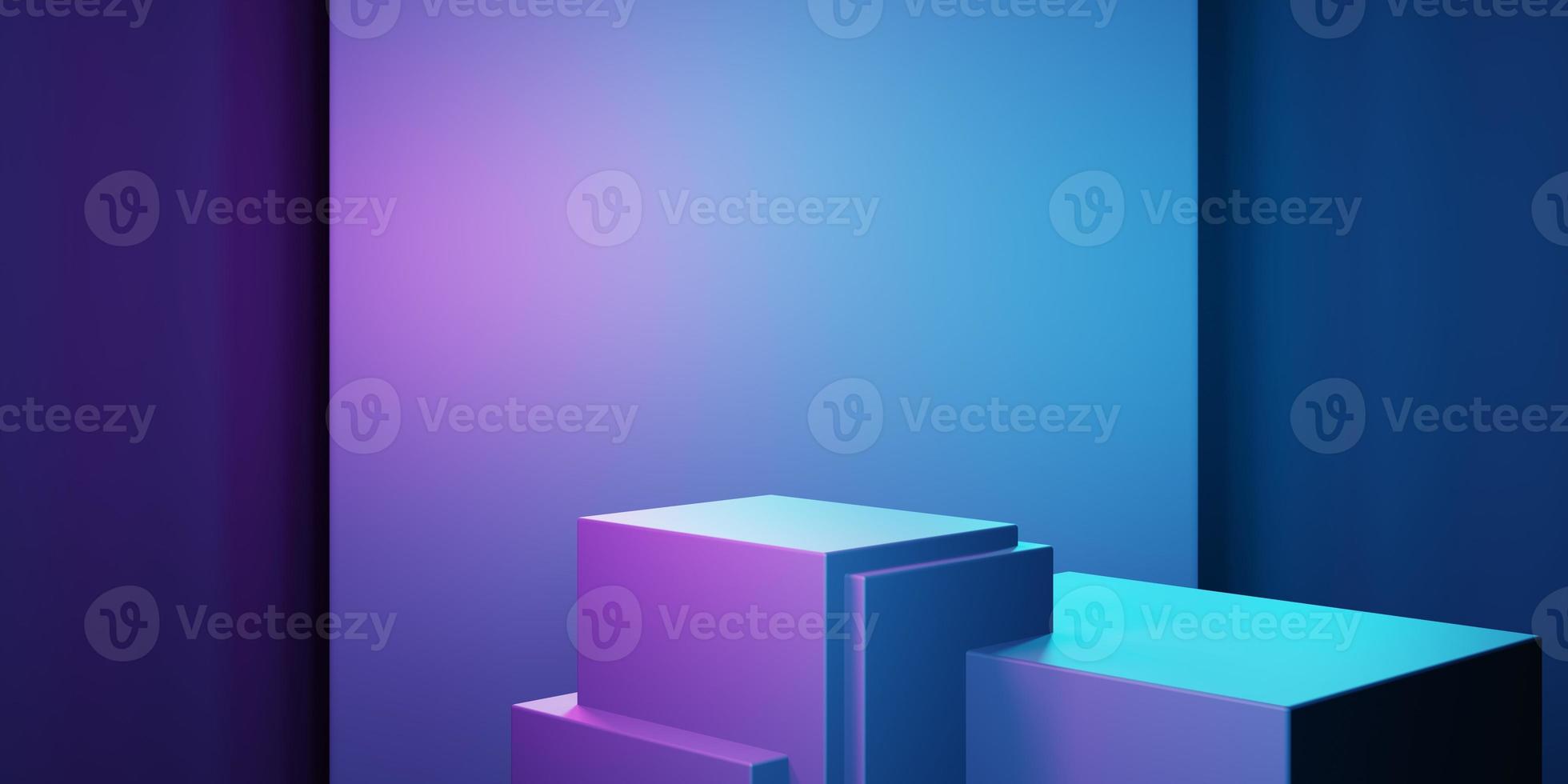 3d rendering of purple and blue abstract geometric background. Scene for advertising, technology, showcase, banner, cosmetic, fashion, business, metaverse. Sci-Fi Illustration. Product display photo