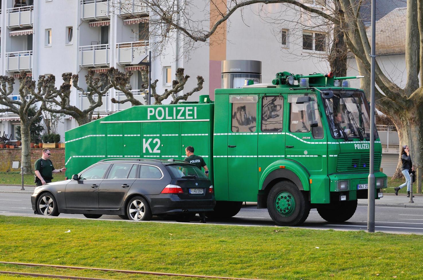 FRANKFURT, GERMANY - MARCH 18, 2015 Armored police car, Demonstration Blockupy photo