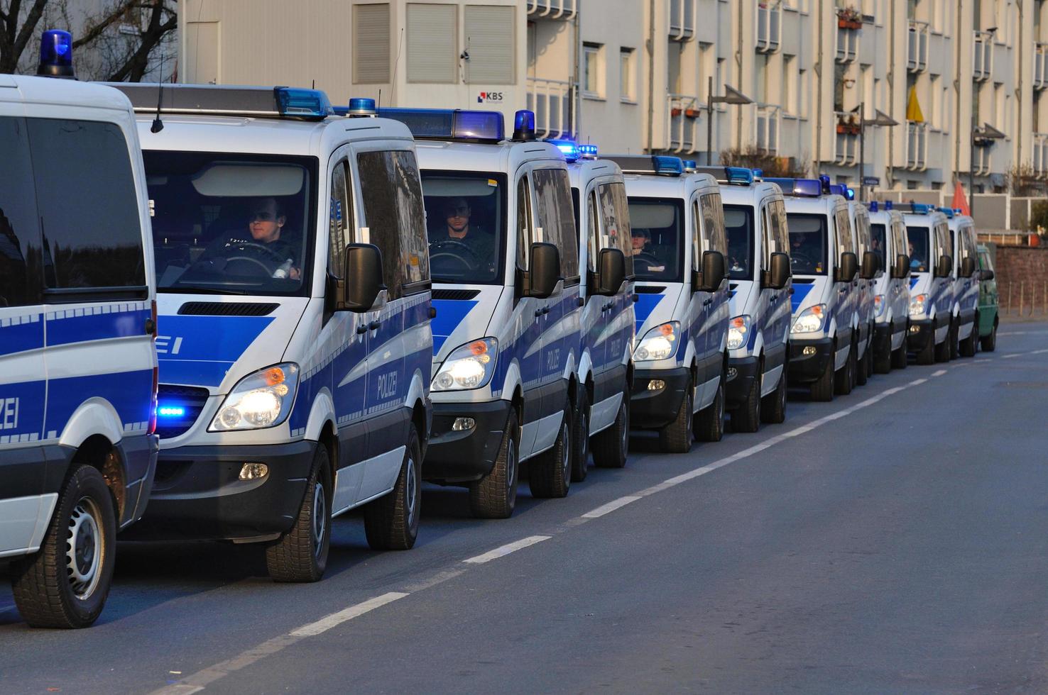 FRANKFURT, GERMANY - MARCH 18, 2015 Police cars, Demonstration Blockupy photo