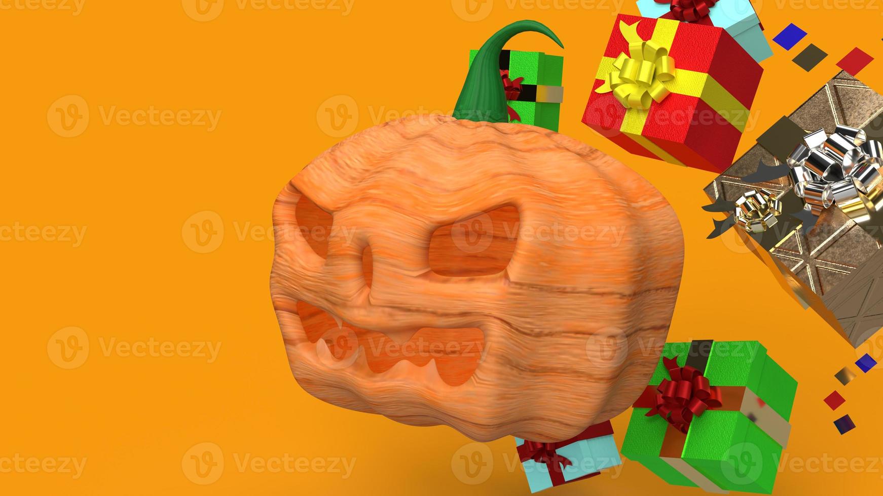 pumpkin jack o lantern and gift box 3d rendering. photo