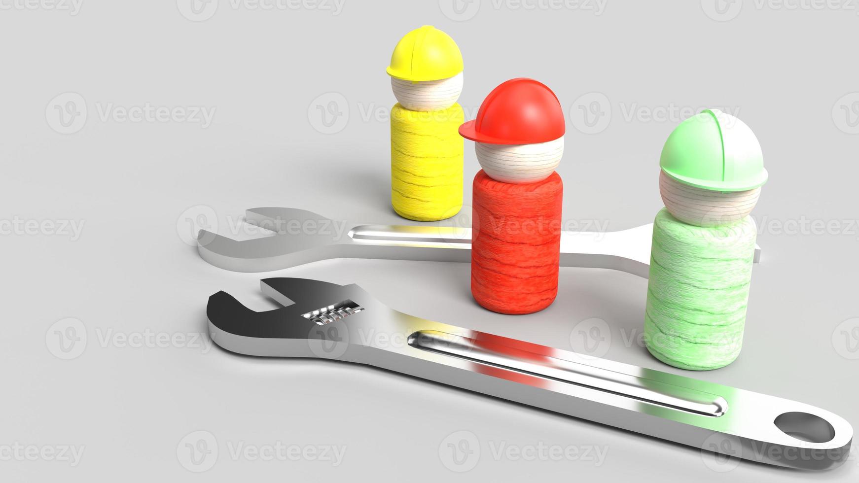 wooden toy and wrench on blue  3d rendering for labour day content photo