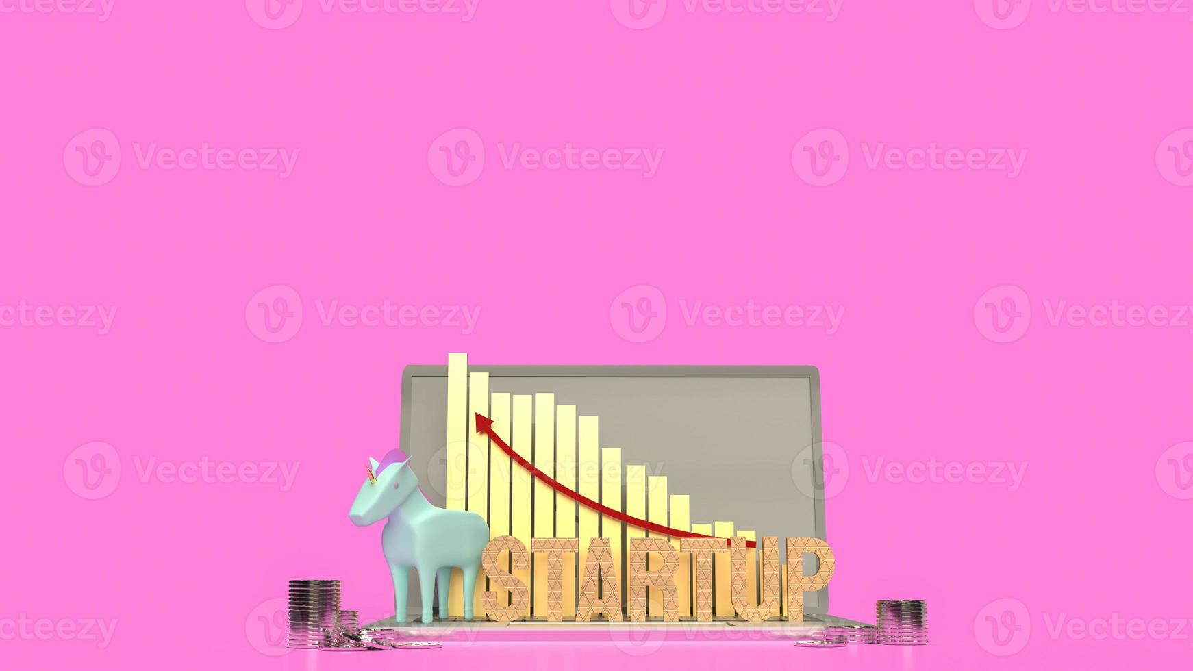 The blue unicorn and chart arrow up  for symbol startup business 3d rendering photo
