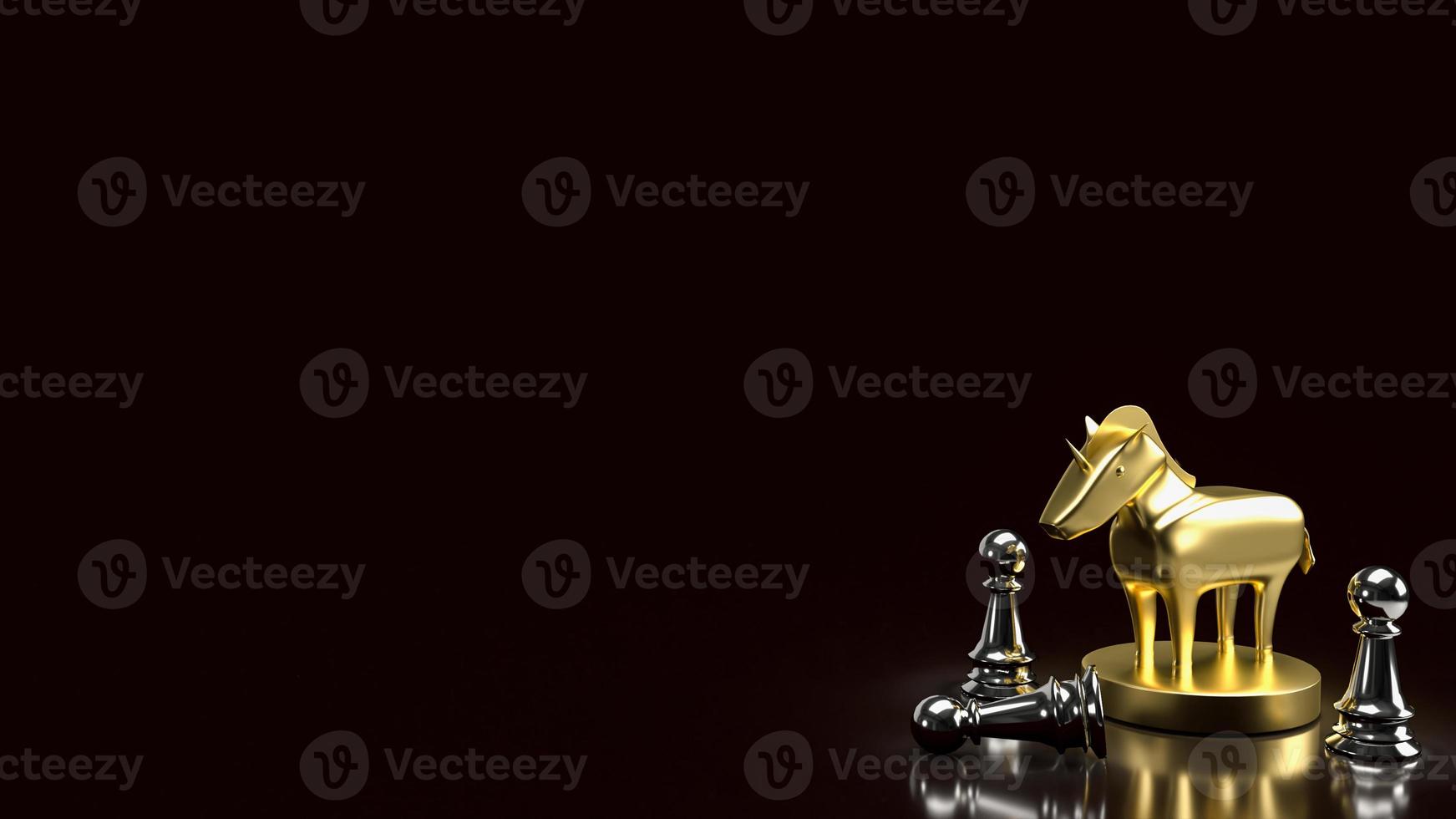 The gold unicorn and chess for start up or business concept 3d rendering photo