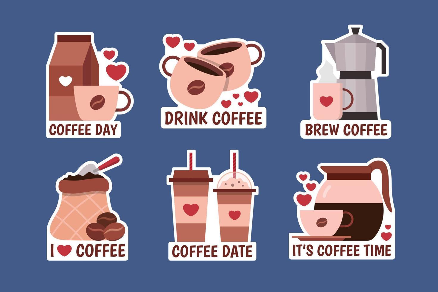 International Coffee Day Celebration Stickers Collection Set vector